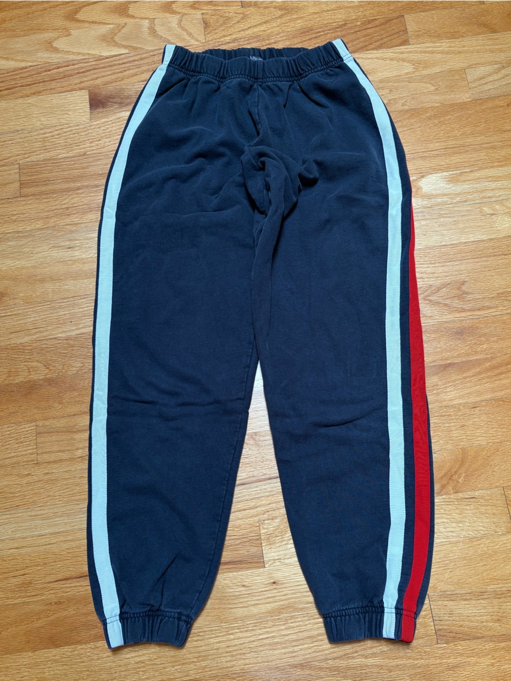 Brandy Melville Black Track Joggers with White & Red Side Stripes